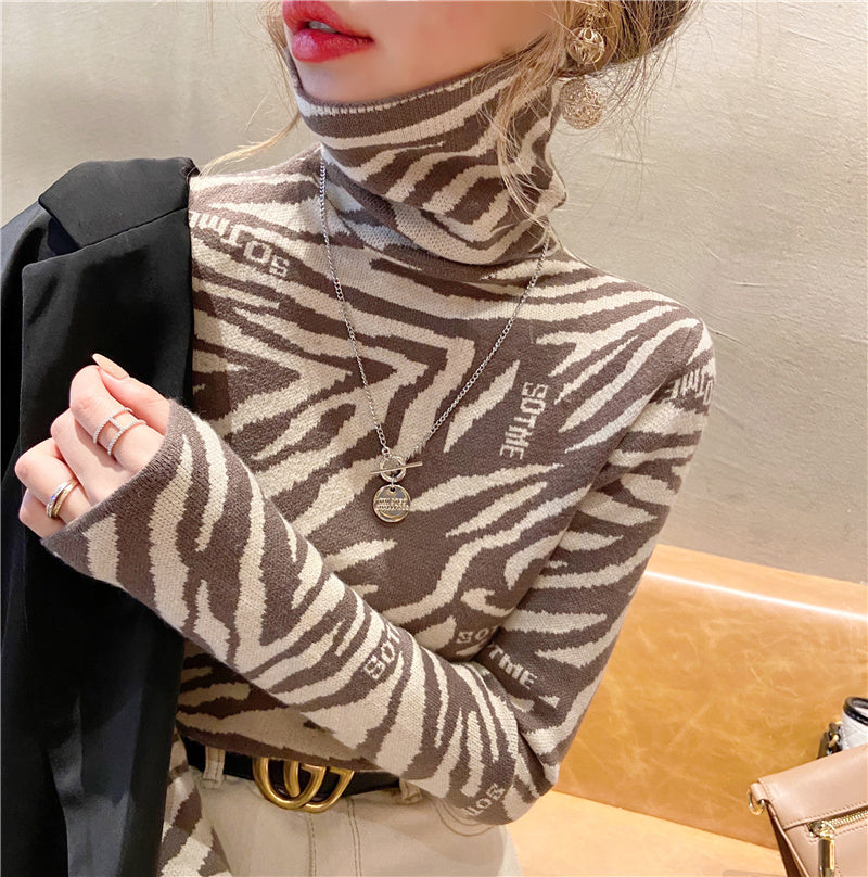 Ashoreshop Slim Fit Womens new leopard pullover turtleneck sweater