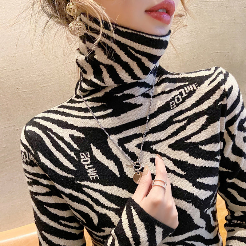 Ashoreshop Slim Fit Womens new leopard pullover turtleneck sweater