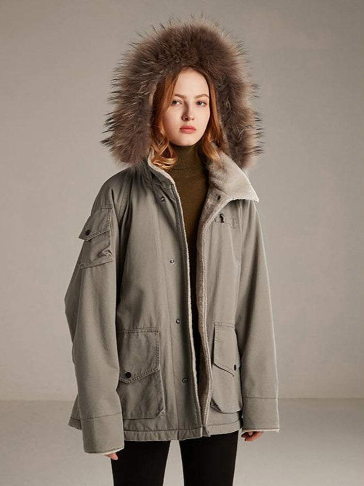 Real Fox Fur Hood Parker cotton jacket women 2021