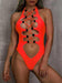 Hollow Out Lace up Swimwear Women  High Neck Solid Cut Out Backless Monokini