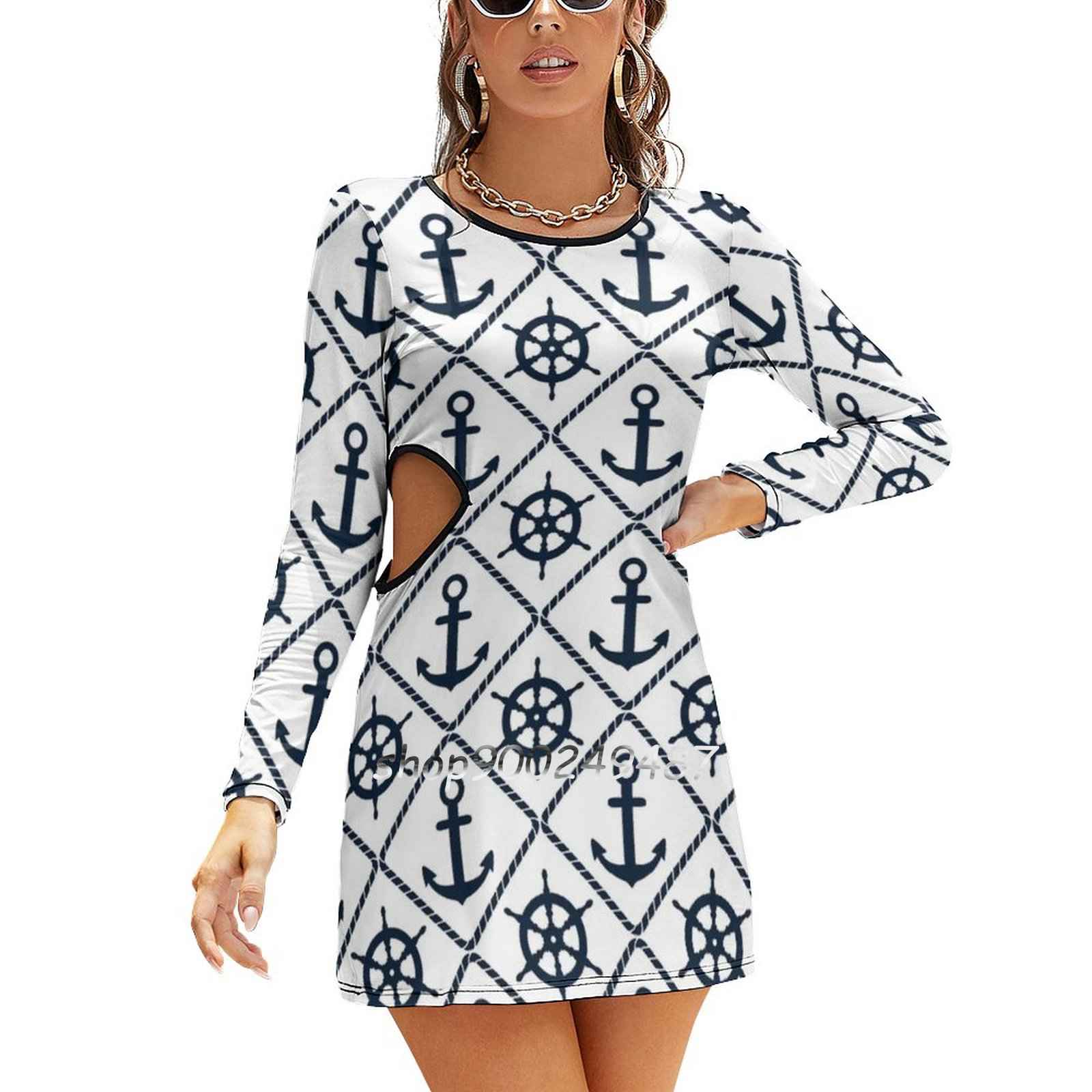 Anchor And Wheel Nautical-Navy And White Sling Dress