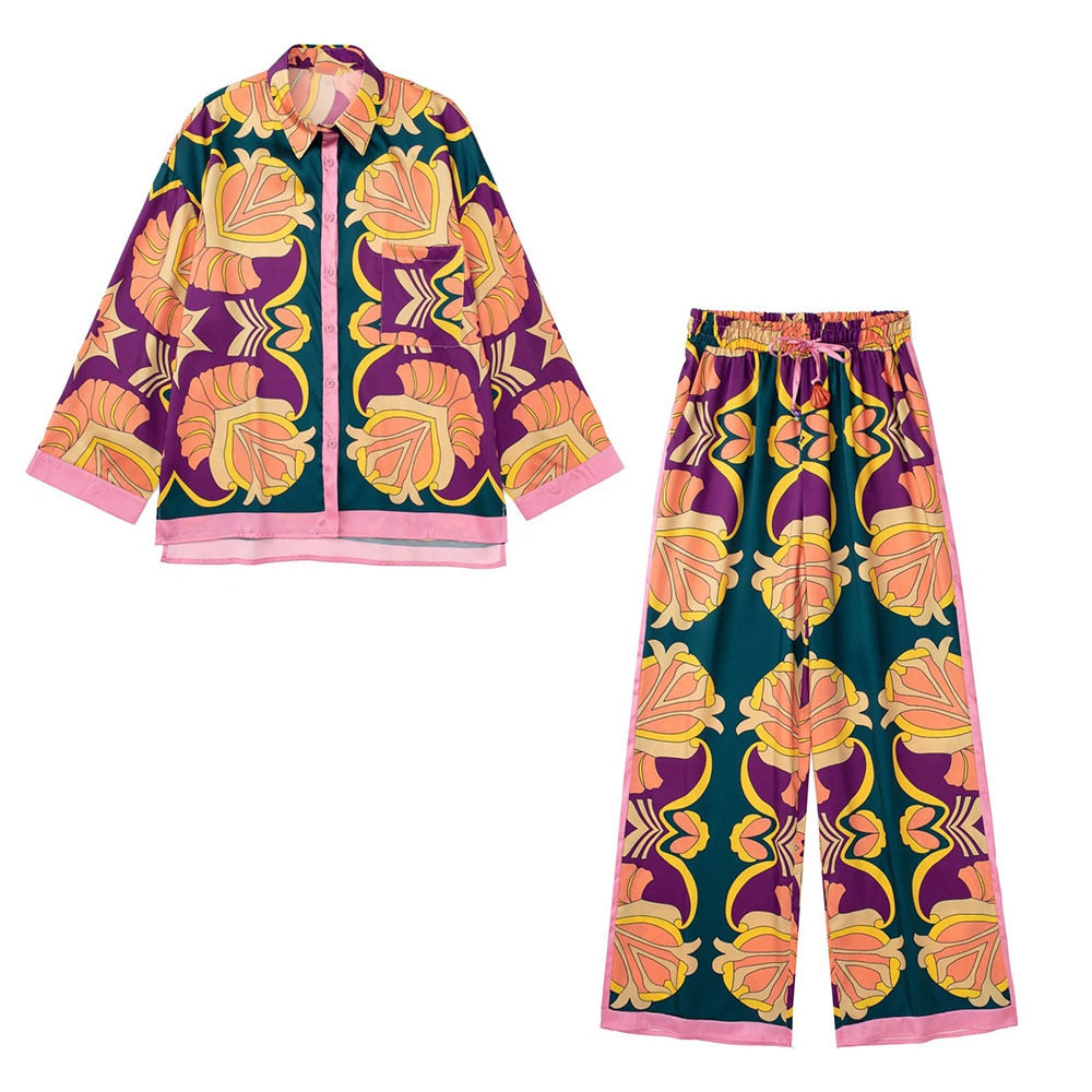 Beach Club Art Deco Tropical Flower Matching Sets Women 2023