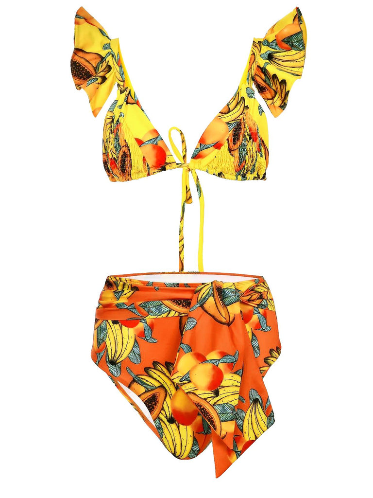 ASHORE SHOP Sexy 2023 Ruffle Bikinis Women Swimsuit Print High Waist Swimwear Off The Shoulder Bathing Suit Beachwear Bandeau