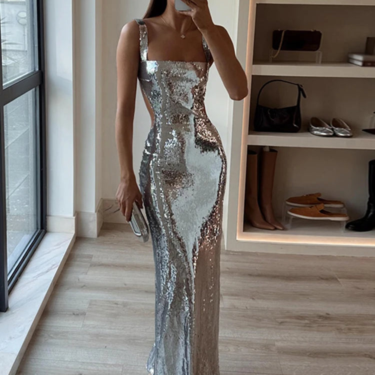 Sexy Fashion Metallic Halter Mini Dress For Women Female Sleeveless Ba – ASHORE SHOP