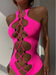 Hollow Out Lace up Swimwear Women  High Neck Solid Cut Out Backless Monokini