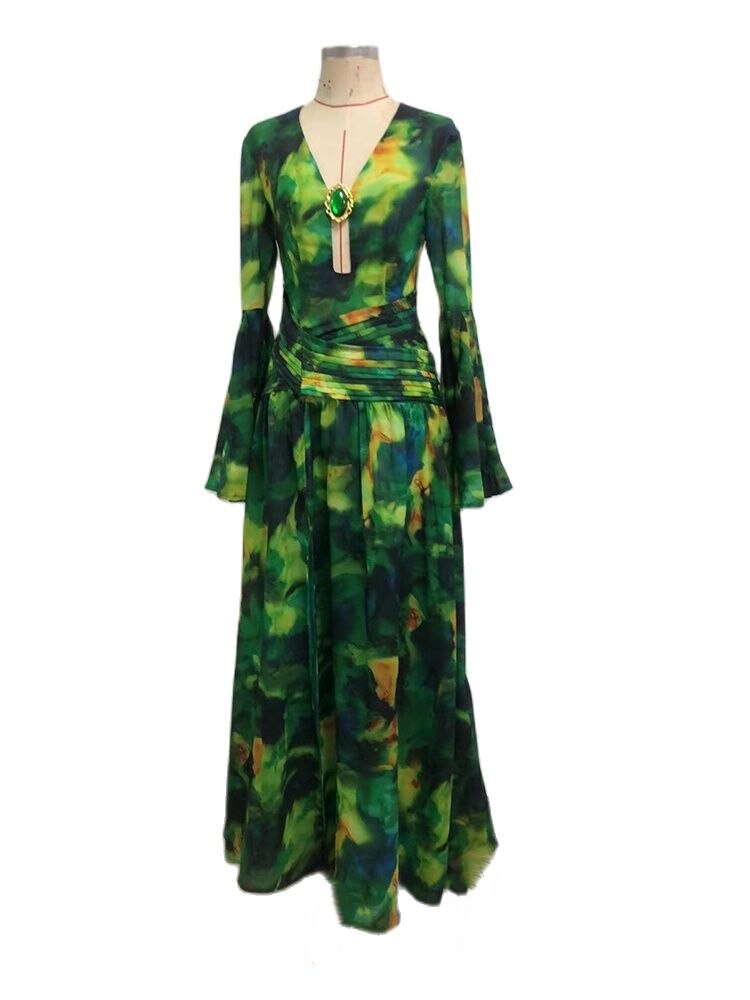 ASHORE SHOP Summer Forest Printed Long Sleeve Maxi Dress