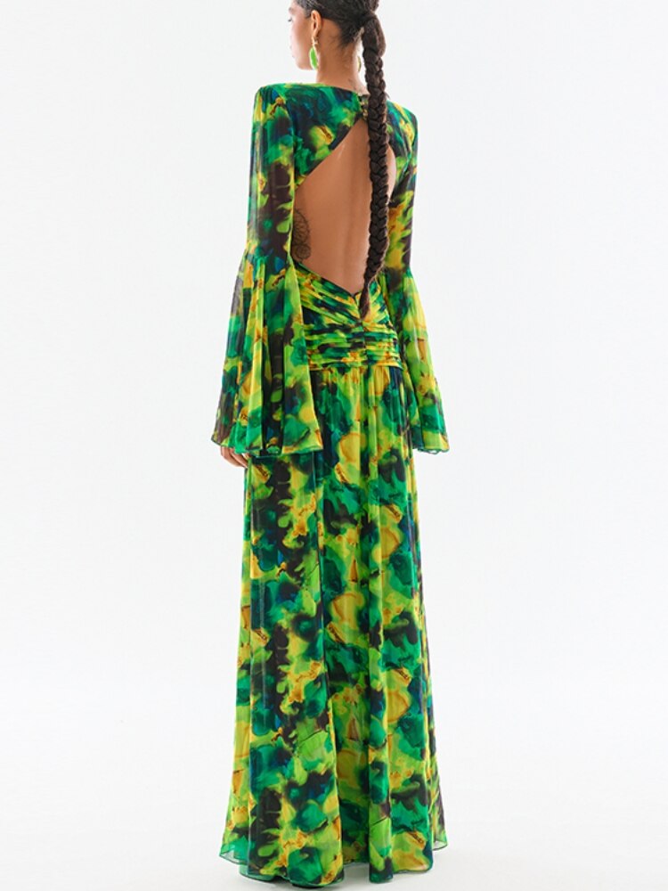 ASHORE SHOP Summer Forest Printed Long Sleeve Maxi Dress