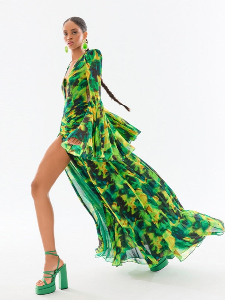 ASHORE SHOP Summer Forest Printed Long Sleeve Maxi Dress