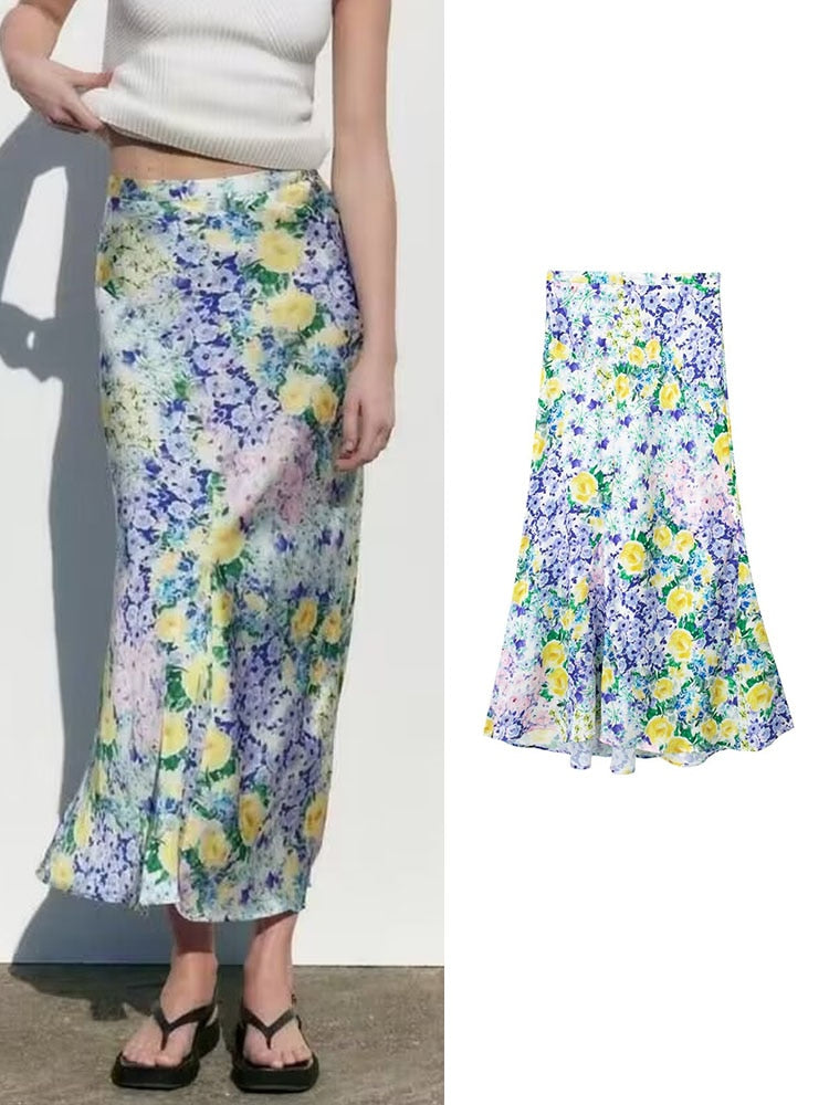 ASHORE SHOP New Women's Floral Printed Midi Skirt 2023
