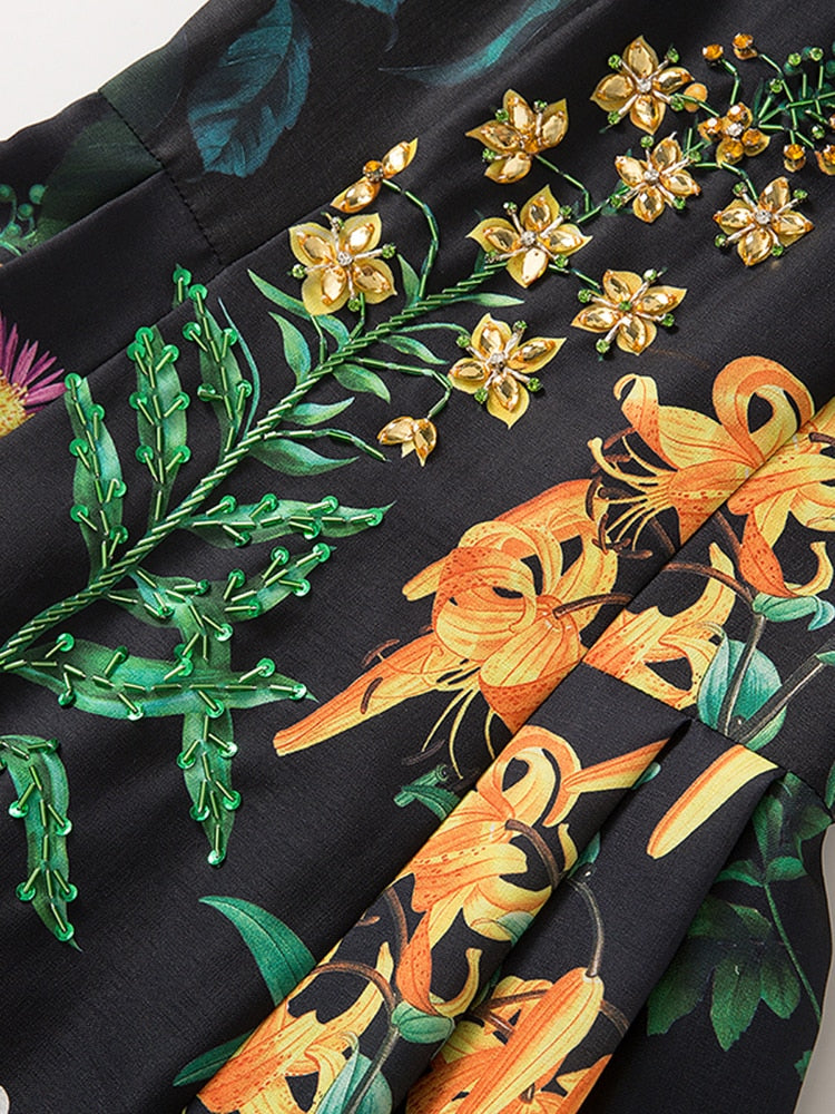 ASHORE SHOP Summer Loose Dress For Women Flower Sequins Square Collar