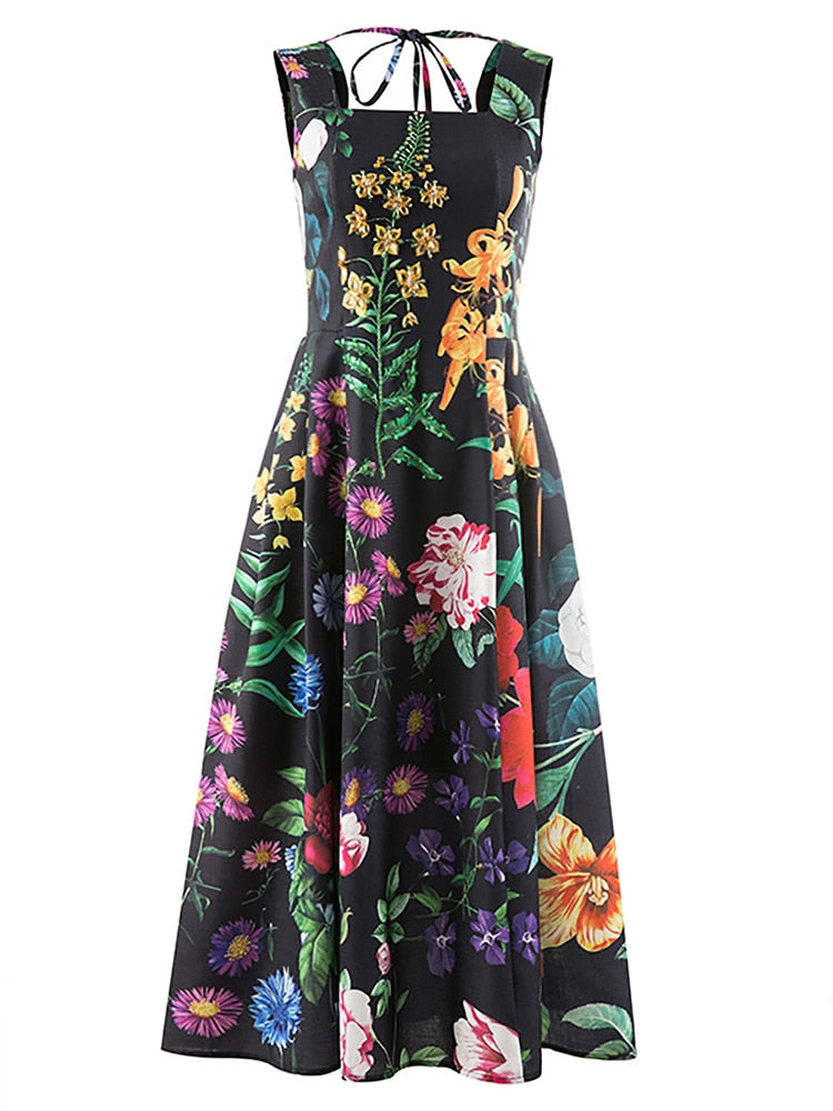 ASHORE SHOP Summer Loose Dress For Women Flower Sequins Square Collar