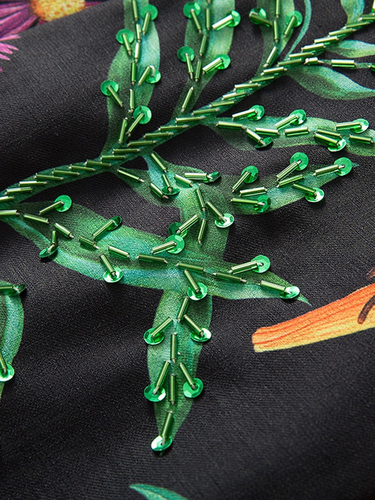 ASHORE SHOP Summer Loose Dress For Women Flower Sequins Square Collar