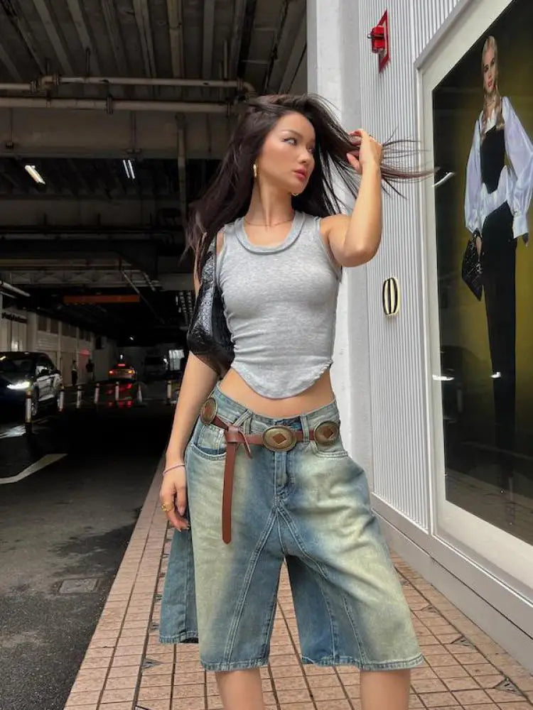 Bermuda Denim Shorts Women High Waist Biker Shorts Jean ASHORE SHOP