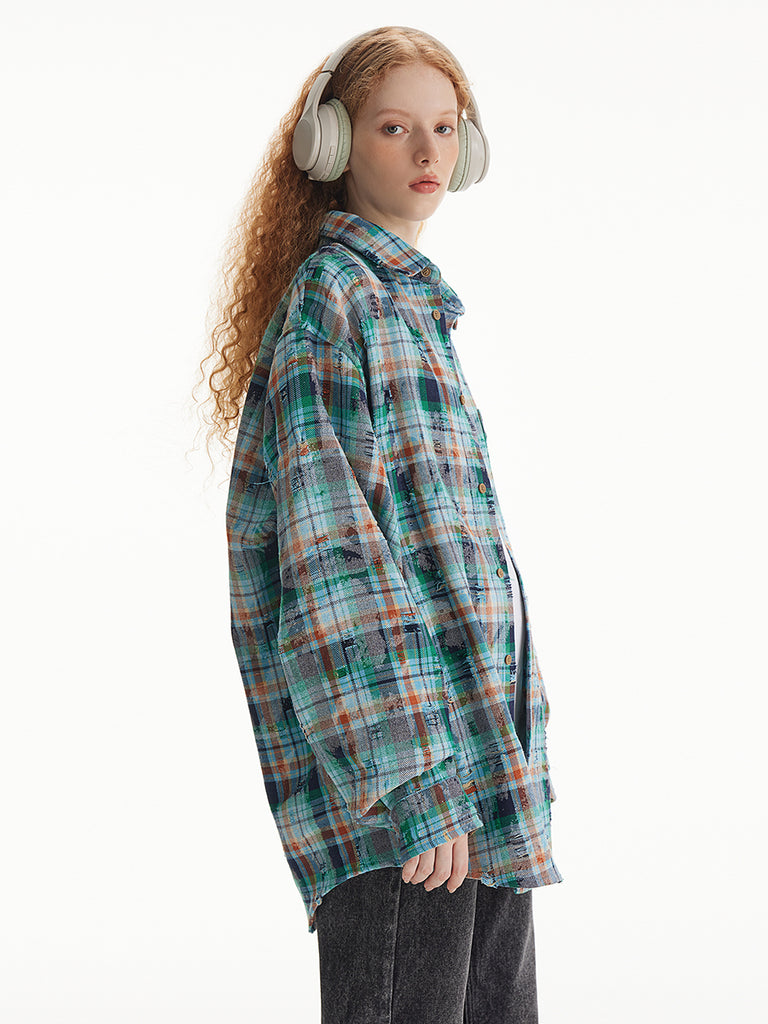 Unisex plaid long-sleeved shirt for women spring Loose plaid shirts top for men and women4