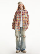 Unisex plaid long-sleeved shirt for women spring Loose plaid shirts top for men and women5