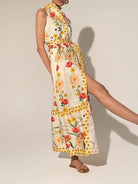 Ashore vacation SHOP Sleeveless Long Dress For Women Halter High Waist Hit Color