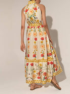 Ashore vacation SHOP Sleeveless Long Dress For Women Halter High Waist Hit Color