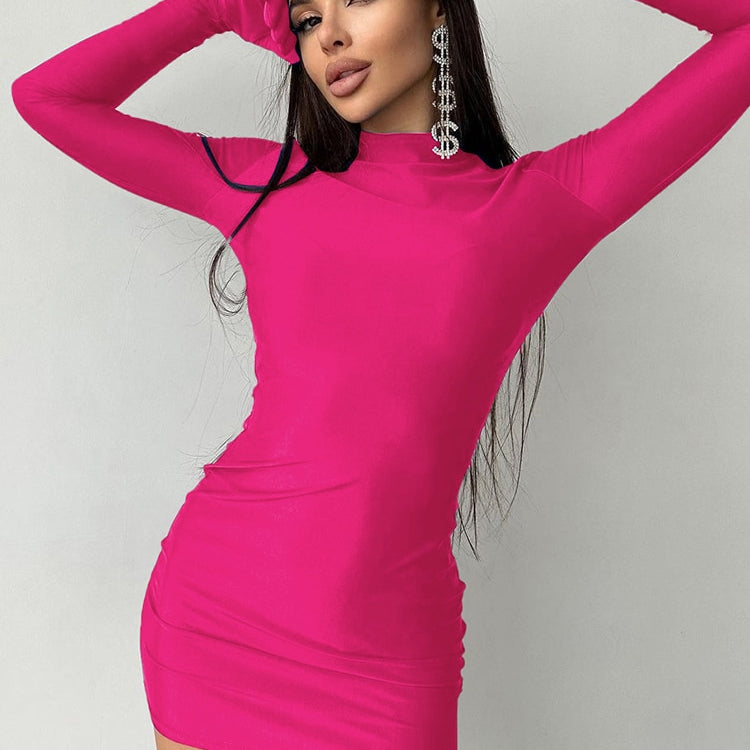 Sexy Women Hip Dress Long Sleeve Gloves Round Neck Skinny Stretchy Bod ASHORE SHOP Sexy Women Hip Dress Long Sleeve Gloves Round Neck Skinny Stretchy Bod ASHORE SHOP
