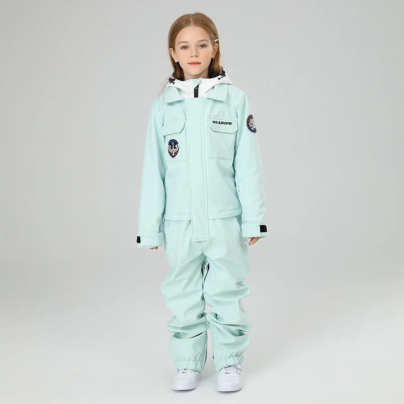 Kids One Piece Ski Suit - Windproof Waterproof Snowsuit For Boys & Girls Winter Sports