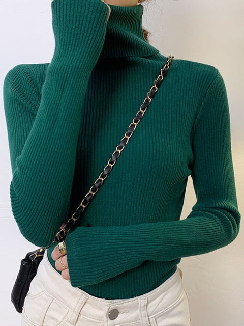 Winter Knitting Sweater Pullovers Women Long Sleeve Tops Turtleneck Knitted Sweater Tops Basic Bottom Shirt