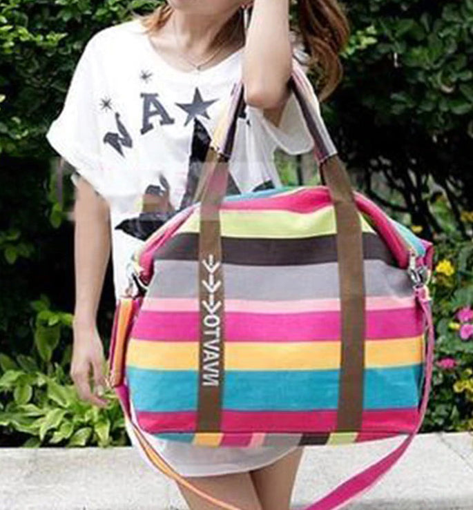 Women Canvas Hangbag Female Shoulder Bags Ladies Beach Stripe Bag