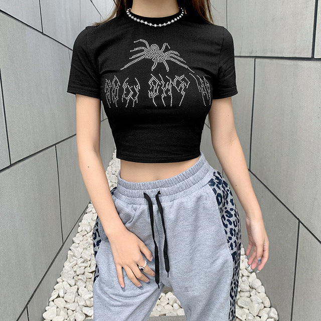 Women Crew Neck Short Sleeve Crop Tops  COWGIRL Printed Slim Short Tees Summer Casual T-Shirts  Girls Basic Streetwear