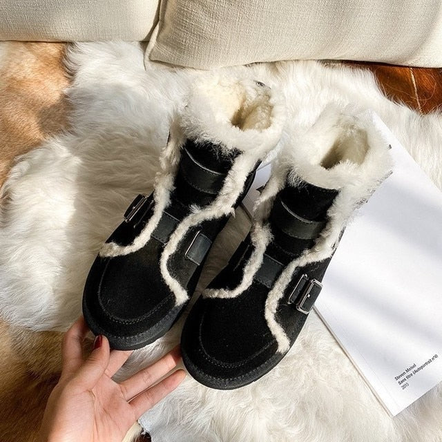 Women Winter Boho Moccasins Boots Winter New Buckle Padded Short Moccasins