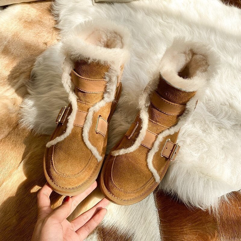 Women Winter Boho Moccasins Boots Winter New Buckle Padded Short Moccasins