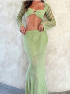 Ashore Shop Women Solid Long Sleeve Knit Skirt 2 Pieces Set Knitted Crop Top 