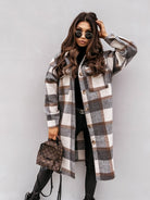 Women Winter Woolen Coats Female Plaid Print Retro Warm Thick Plaid Shirt Long Jacket