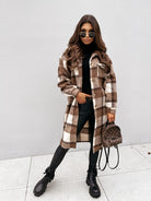 Women Winter Woolen Coats Female Plaid Print Retro Warm Thick Plaid Shirt Long Jacket