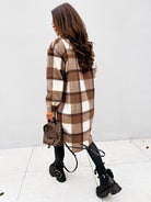 Women Winter Woolen Coats Female Plaid Print Retro Warm Thick Plaid Shirt Long Jacket