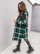 Women Winter Woolen Coats Female Plaid Print Retro Warm Thick Plaid Shirt Long Jacket