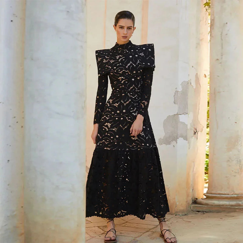 Women_Lace_Out_Maxi_Dress_A-line_High_Collar_Long_Sleeve_2024-e