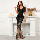 ASHORE SHOP Deep V Neck Green Sequin Evening Dress Sexy Party Maxi Dress Women Beading Dress 