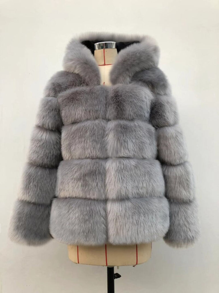 Ashore Winter Shop Hooded Long Sleeve Faux Fur Jacket Luxury Winter Fur Coats Bontjas Winter Thick Warm Hoody Faux Fur Coat Women Furry 