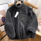 Zipper Lamb Fur Women Coats Winter Turtleneck Pocket Thick Warm Outerwear