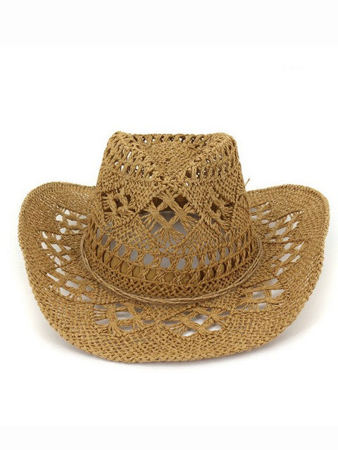 Fashion Hollowed Handmade Cowboy Straw Hat Women Men Summer Outdoor