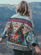 ASHORESHOP Ethnic Appliques boho Denim Jacket for Wome