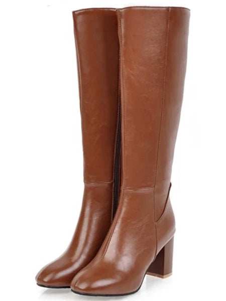 ASHORESHOP Women Long Boots Square Heel Point Toe Super Comfortable Warm Boots