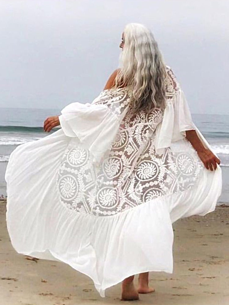 ASHORESHOP White Bikini Cover Ups Lace Dresses See Through Cover Ups
