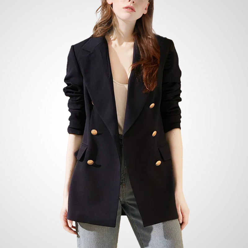 Ashore Career Shop 2023 spring new casual small suit light familiar style design sense double-breasted solid color British style suit jacket women's fashion