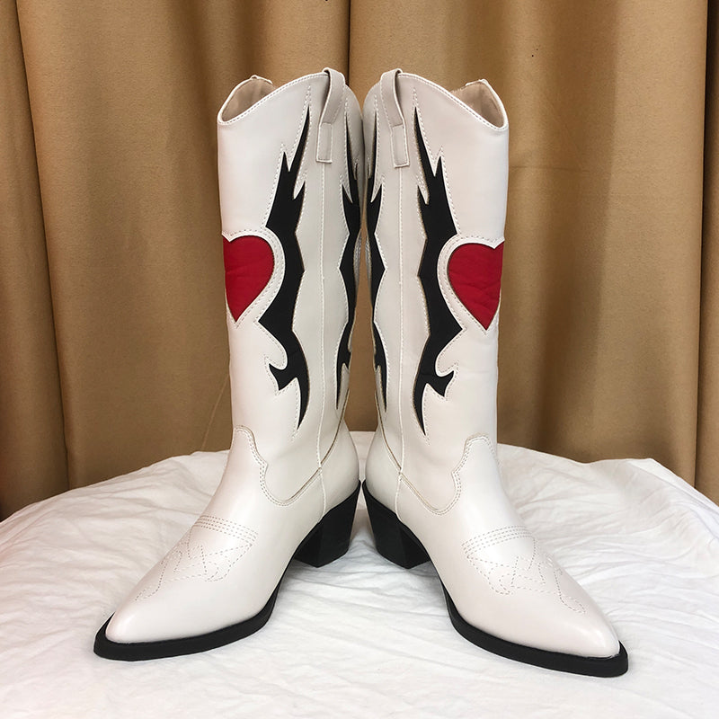 2022 new High Quality pointed toe thick heel color matching embroidery Cowgirl Boots