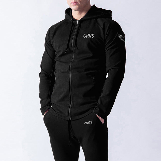 Mens Hoodie Knitted Jackets Zipper Front  fitness training Tops men's hooded jackets