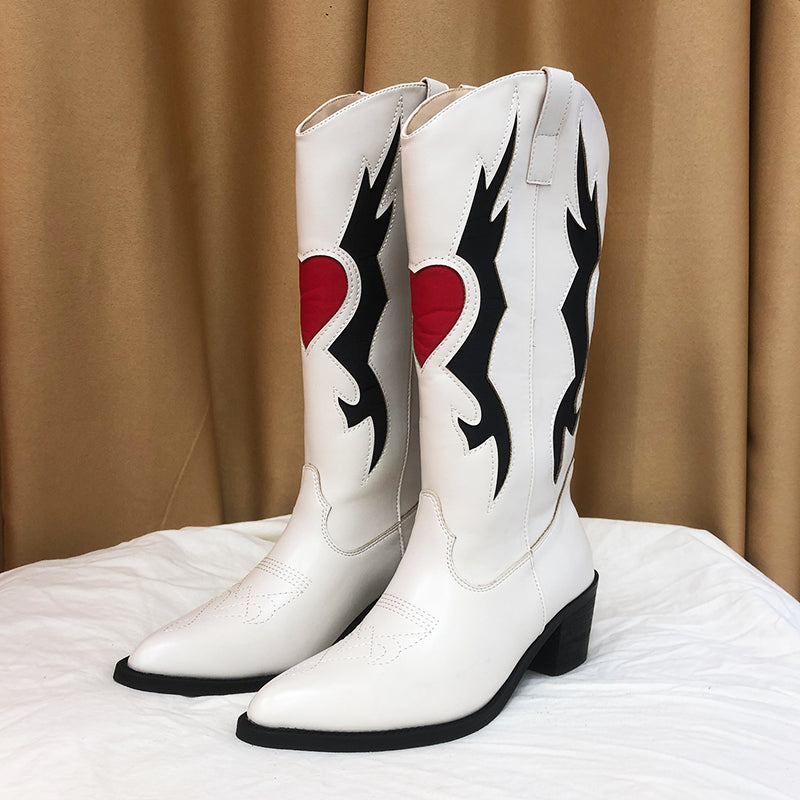 2022 new High Quality pointed toe thick heel color matching embroidery Cowgirl Boots