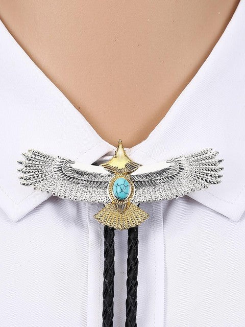 Ashore Shop Cowgirl Cowboy Bolo Tie Silver Eagle with Turquoise
