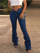 Stacked Jeans Hot Casual Ladies Folding Jeans Slim And Thin Folding Legs Women