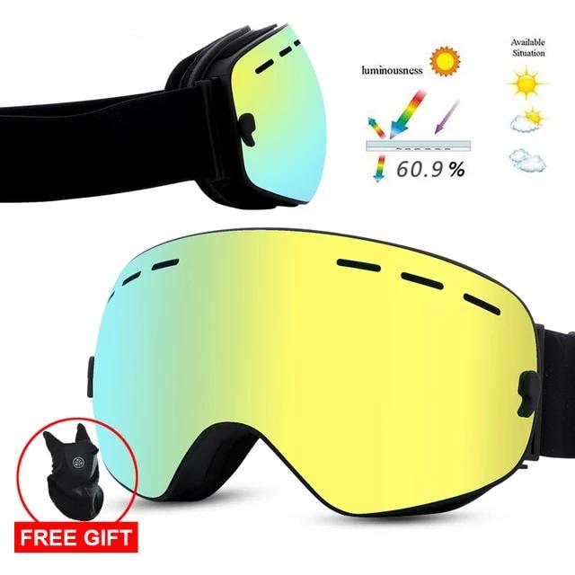 ASHORESHOP Snowboard Ski Goggles Double Layers Goggles Glasses for Skiing UV400 Protection Snow Ski Glasses Anti-fog Ski Mask