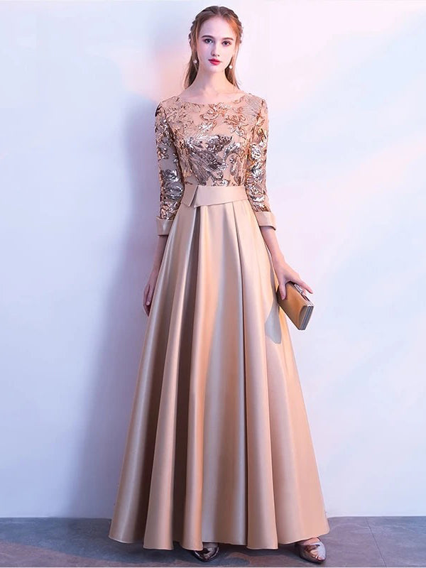 ASHORESHOP Party Dress A Line Sequin Golden Evening Dress