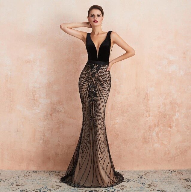 Mermaid Women Evening Dress Elegant Black Long Luxury Evening Gown Formal Party Prom Dresses 2019 Vestidos De Gala